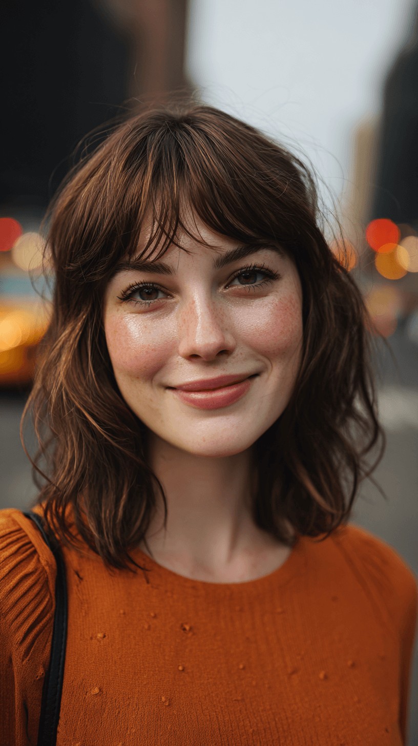 Effortless Textured Mid-Length Cut with Soft Fringe