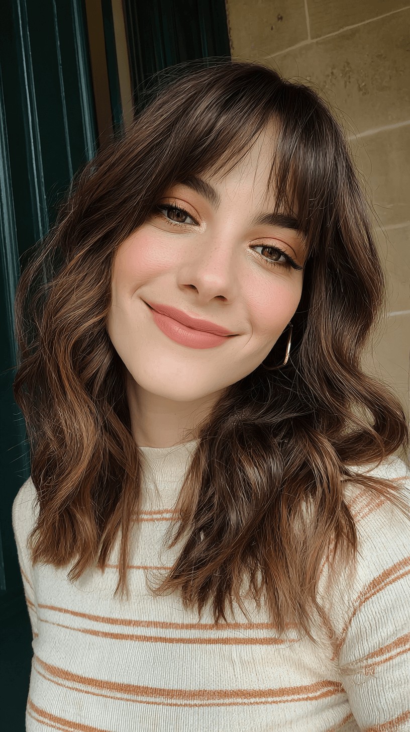 Effortlessly Chic Loose Waves with Soft Curtain Bangs
