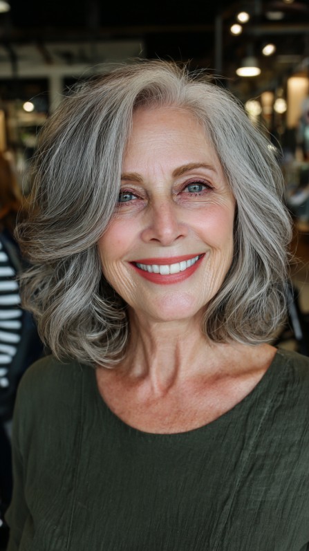 Elegant Gray Layered Bob with Soft Waves