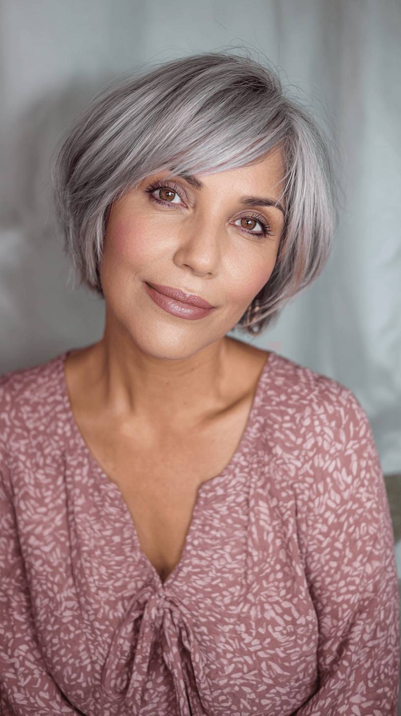 Elegant Grey Bob with Subtle Textured Layers