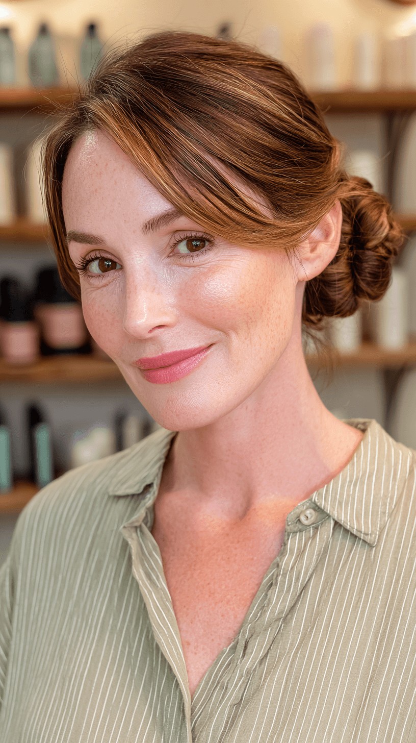 Elegant Low Chignon with Soft Face-Framing Layers