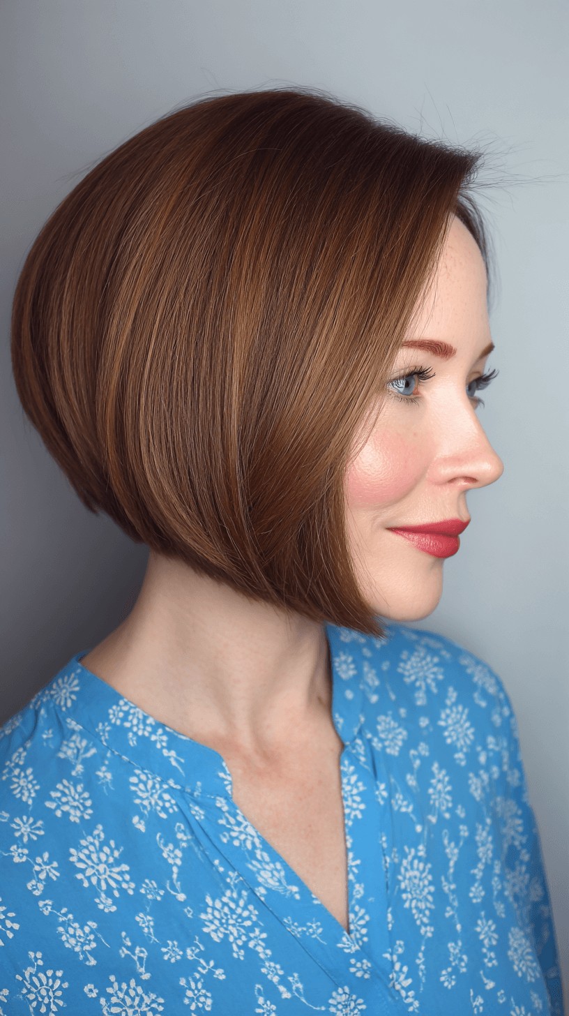 Elegant Rich Mahogany Slope Bob with Soft Curves