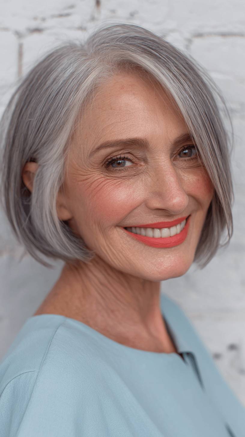 Elegant Silver Blunt Bob with Subtle Layers