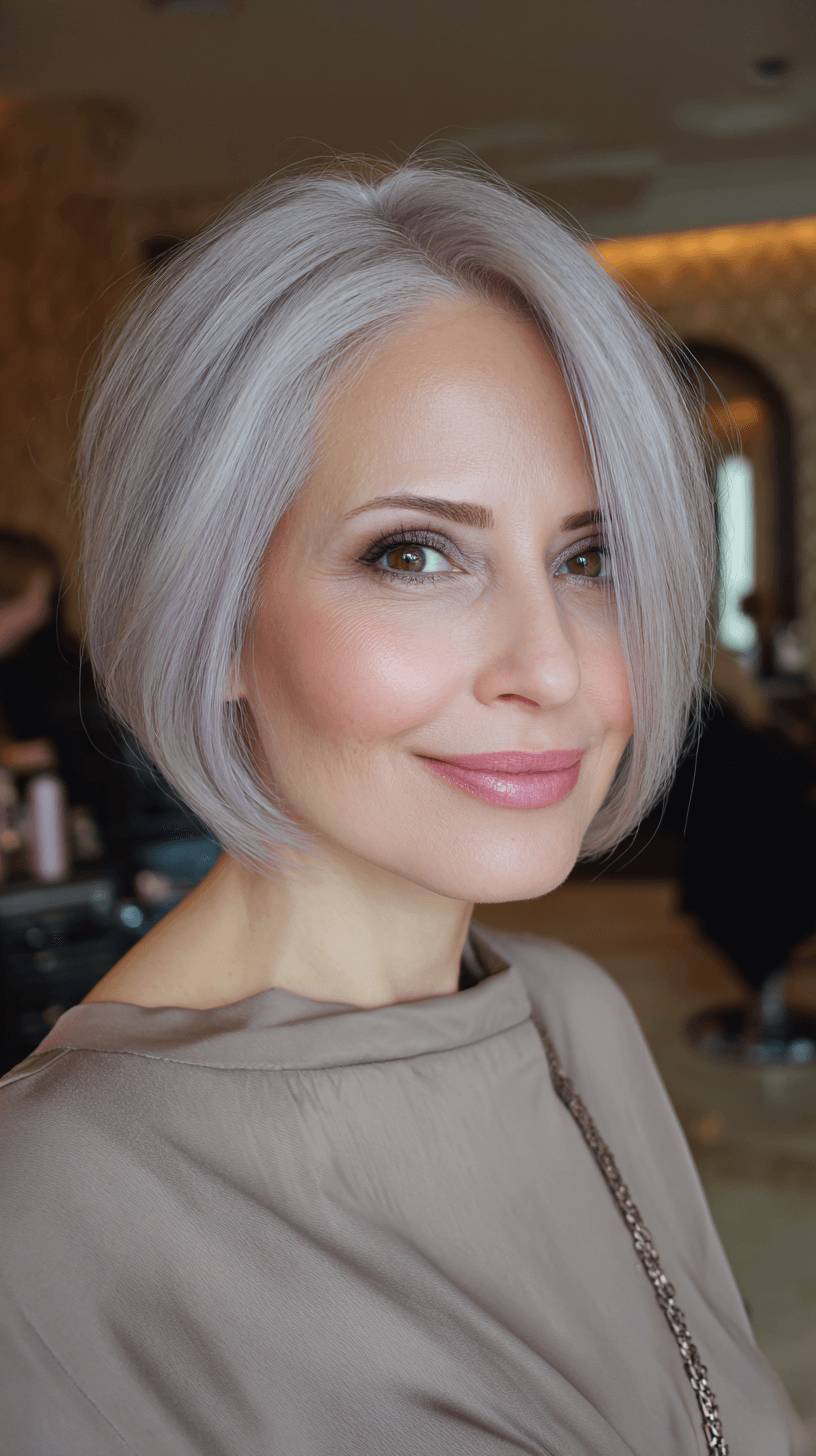 Elegant Silver Bob with Subtle Asymmetry