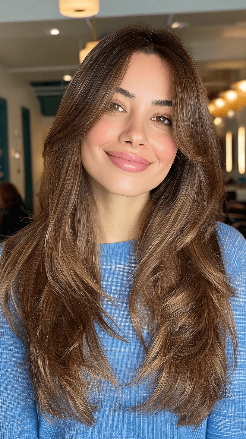 Long Layered Hair with Soft Curtain Bangs