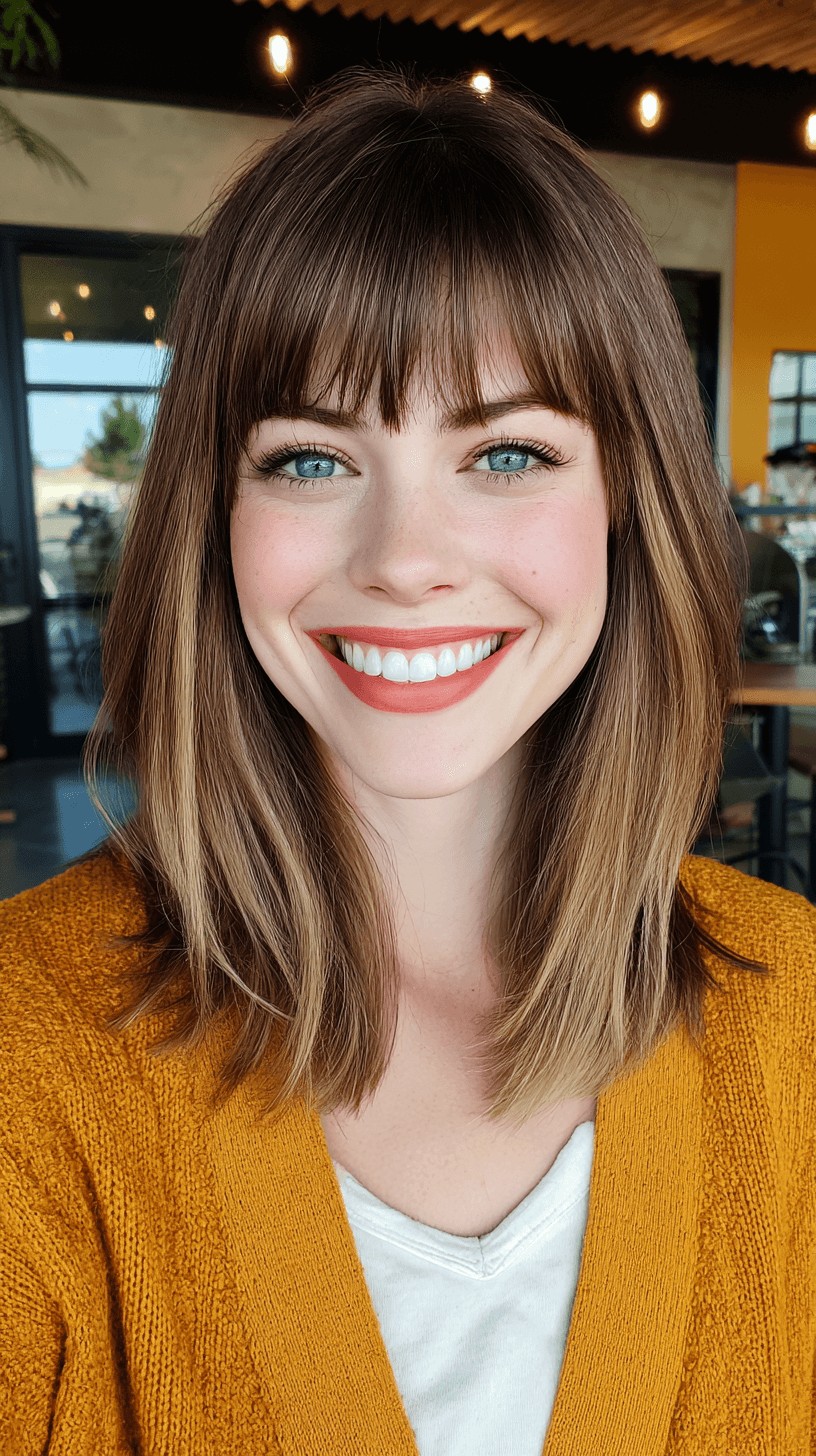 Modern Bronde Lob with Straight Bangs