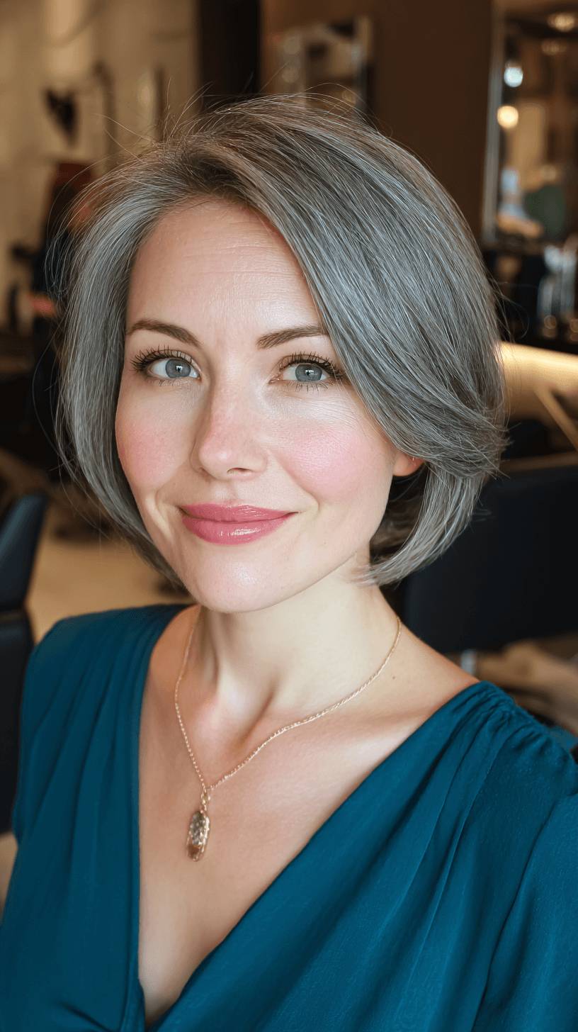 Modern Grey Bob with Soft Layers and Subtle Movement