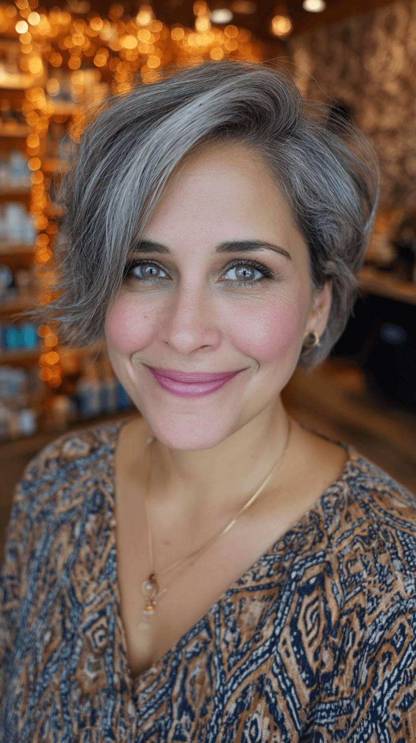 Modern Grey Bob with Soft Waves