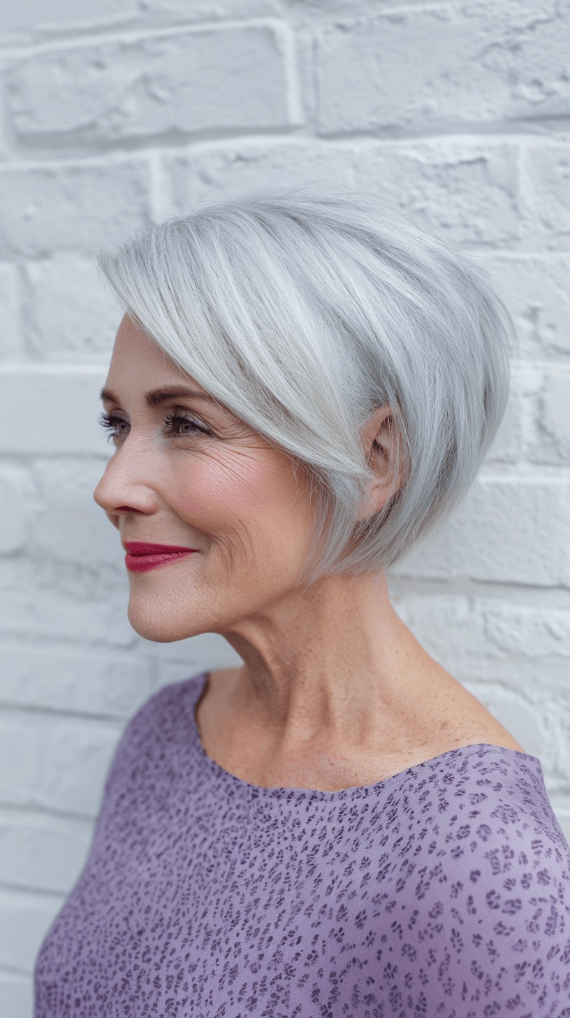 Modern Silvery Stacked Pixie Bob with Soft Layers