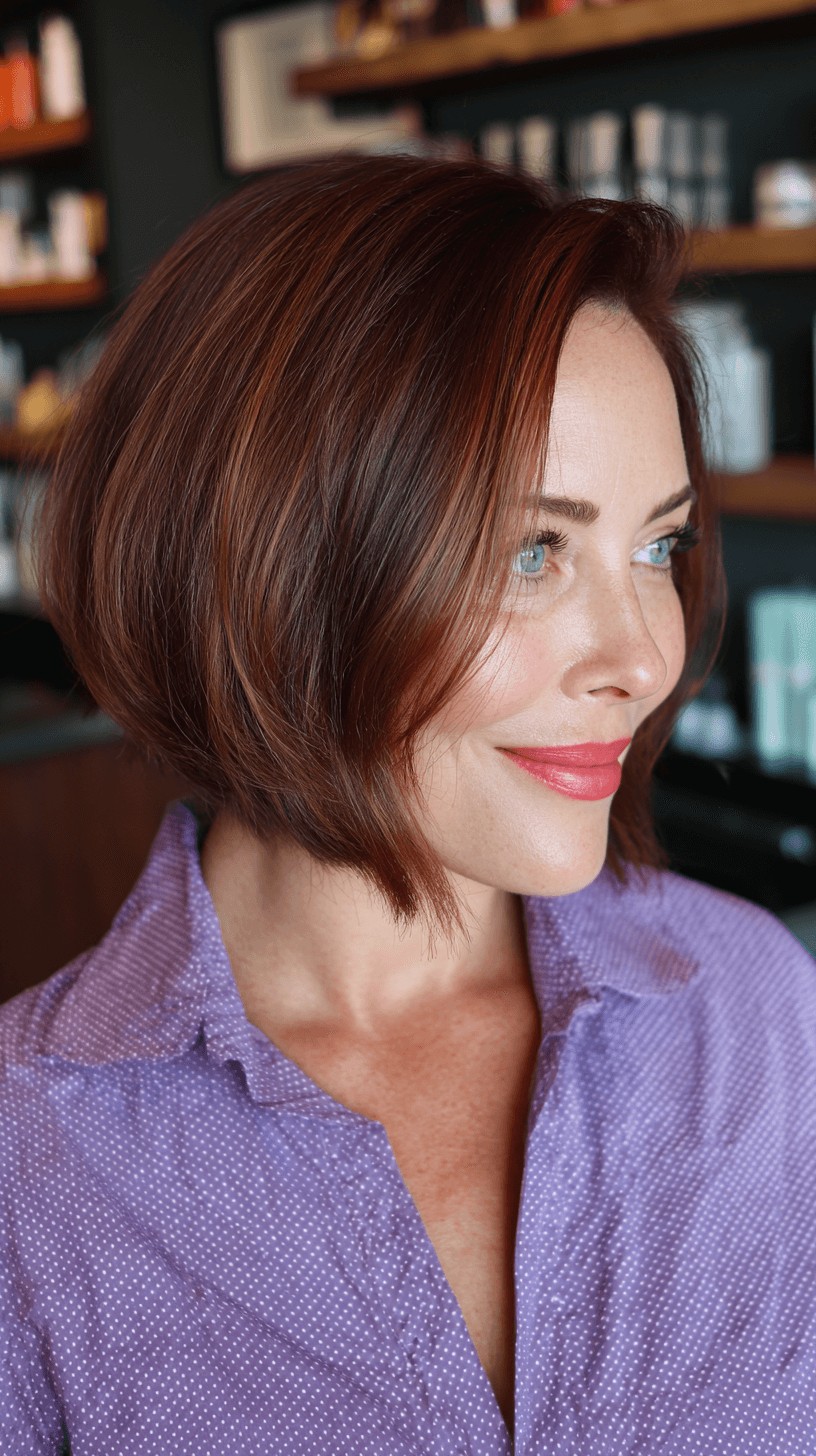 Modern Textured Slope Bob with Warm Highlights
