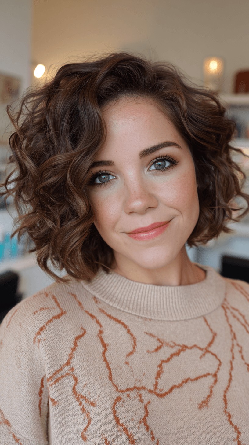 Playful Curly French Bob with Textured Layers