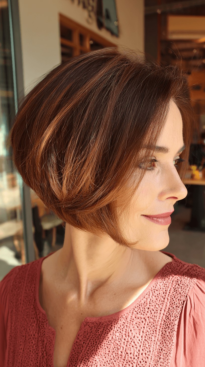 Radiant Textured Slope Bob with Rich Chestnut Highlights