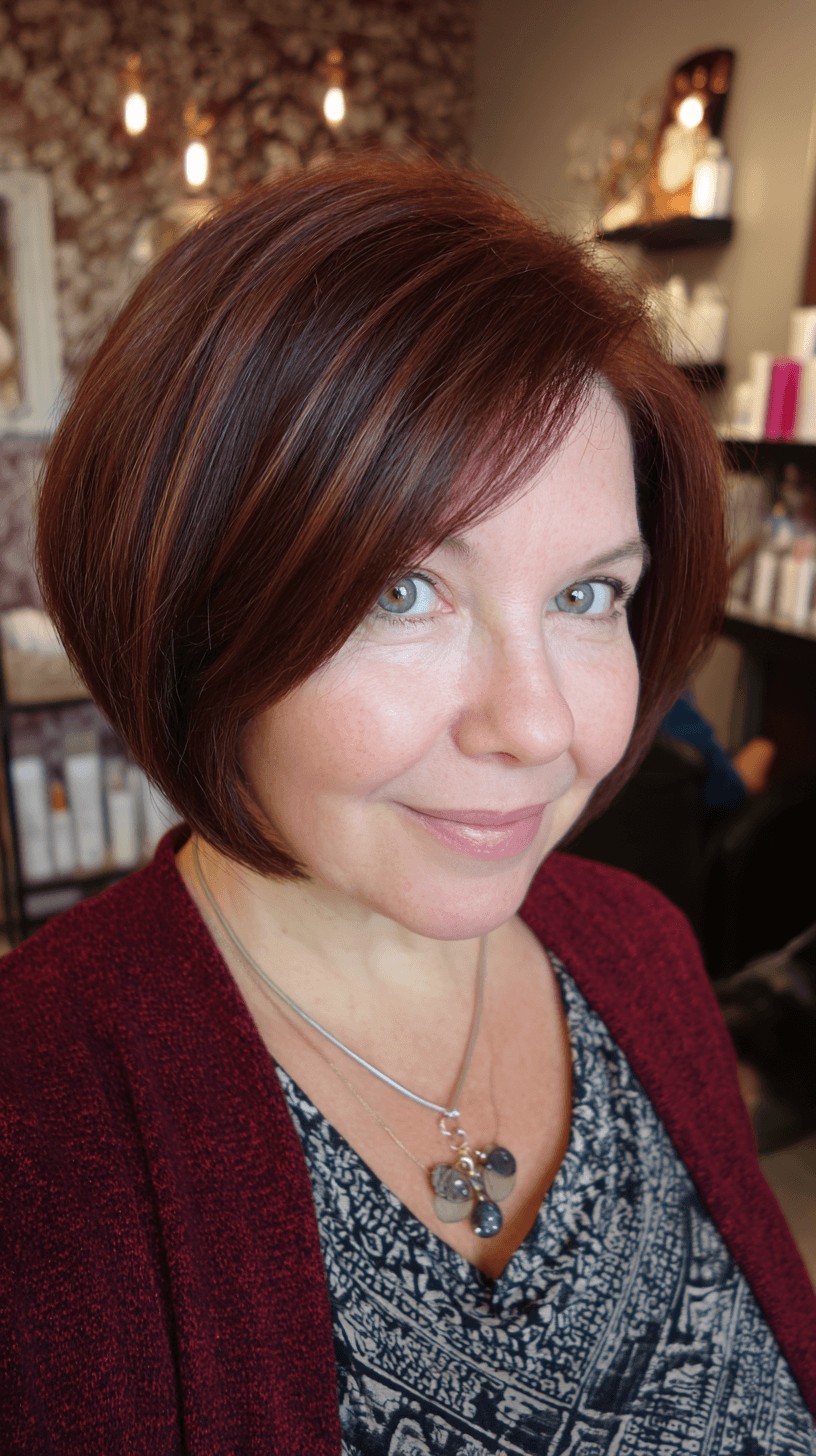 Rich Auburn Rounded Bob with Subtle Layers