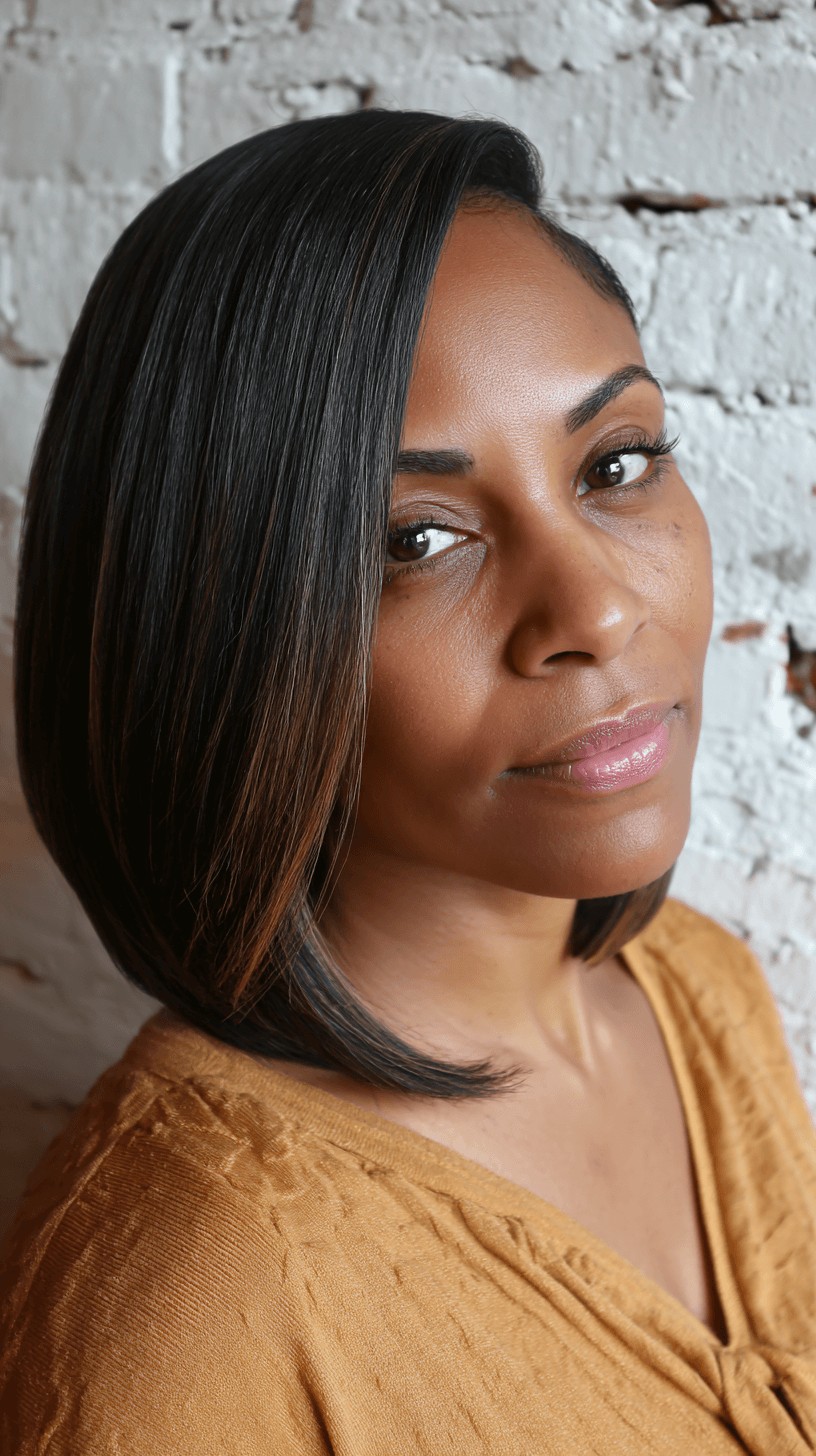 Sleek Blunt Lob with Subtle Caramel Highlights