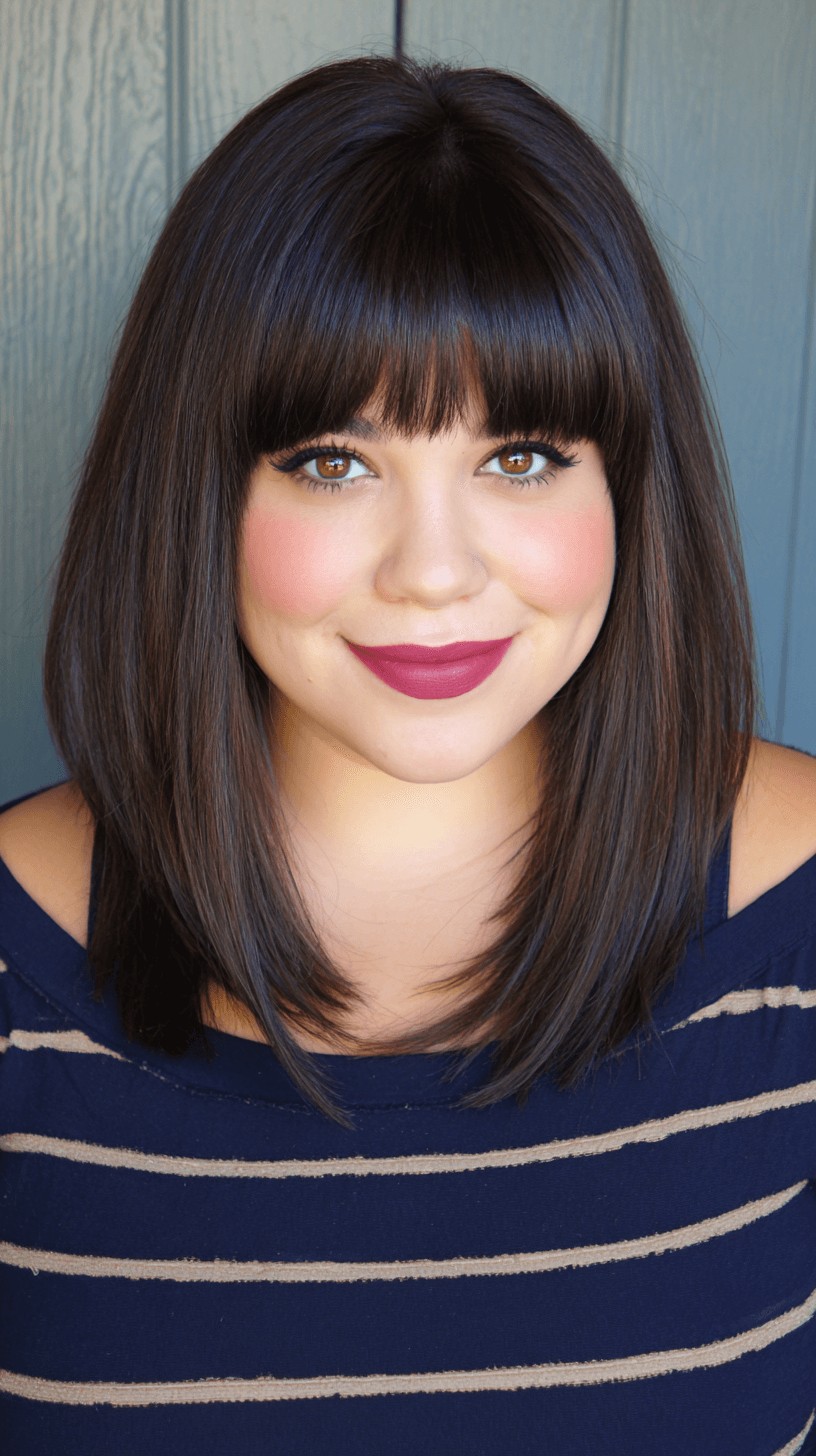 Sleek Dark Brown Blunt Cut with Full Bangs