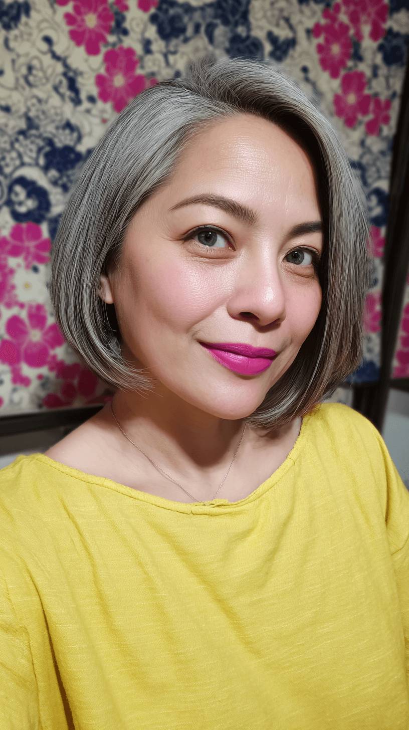 Sleek Grey Bob with Soft Layers