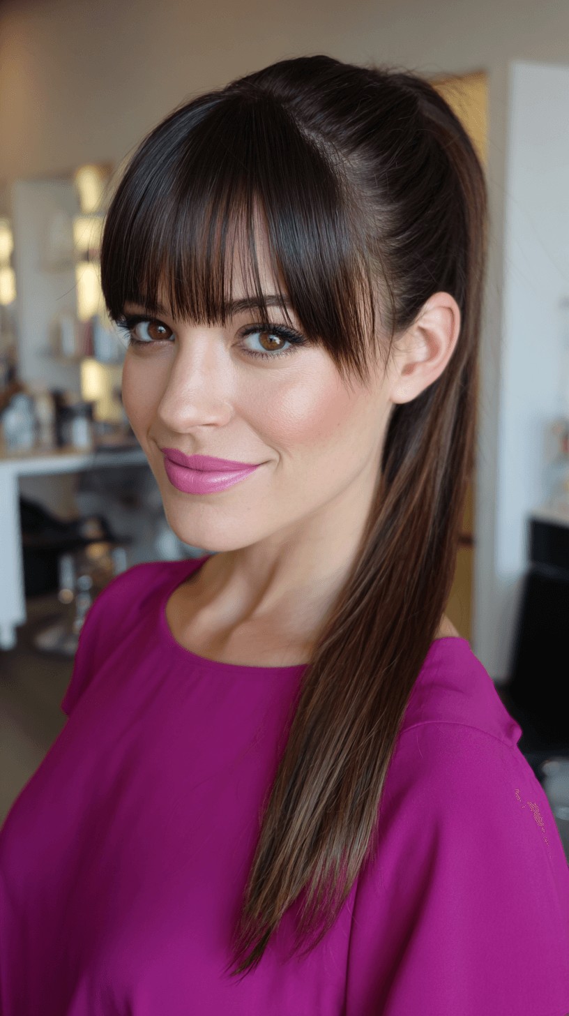 Sleek Long Hair with Bold Straight Bangs