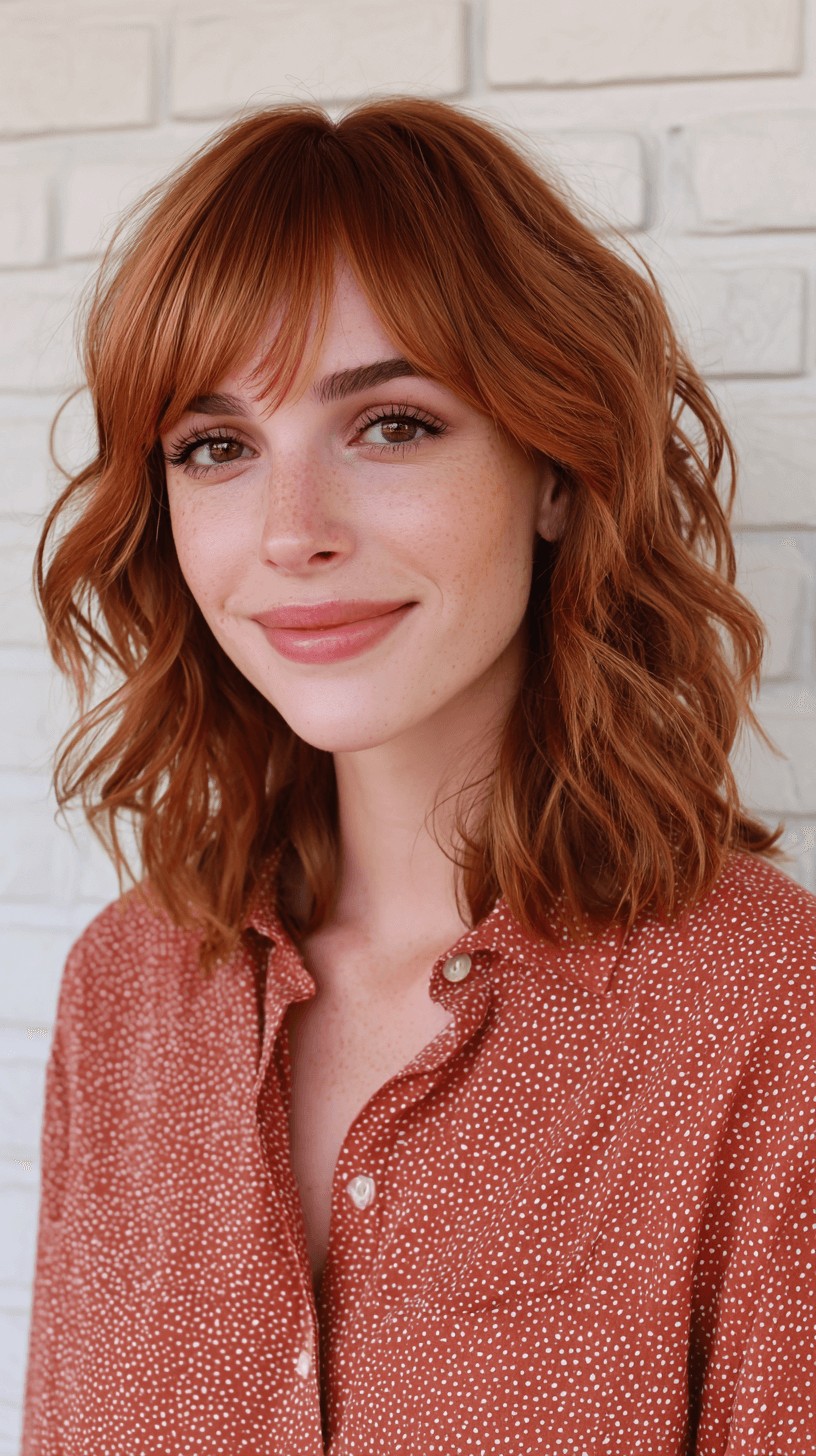 Soft Copper Waves with Playful Bangs