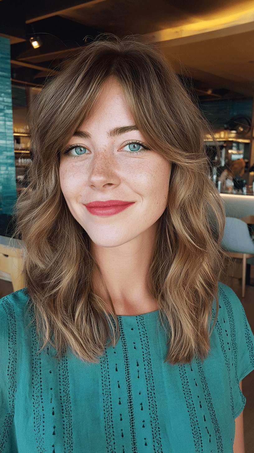 Softly Layered Beachy Waves with Wispy Bangs
