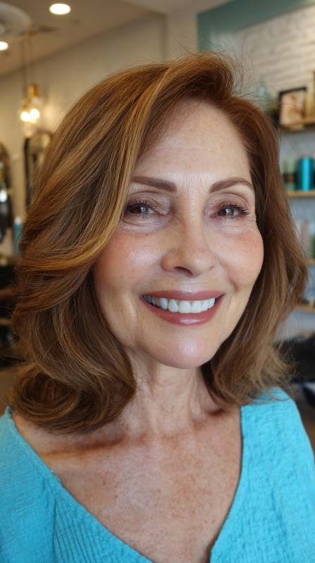 Softly Layered Warm Brown Cut with Gentle Waves