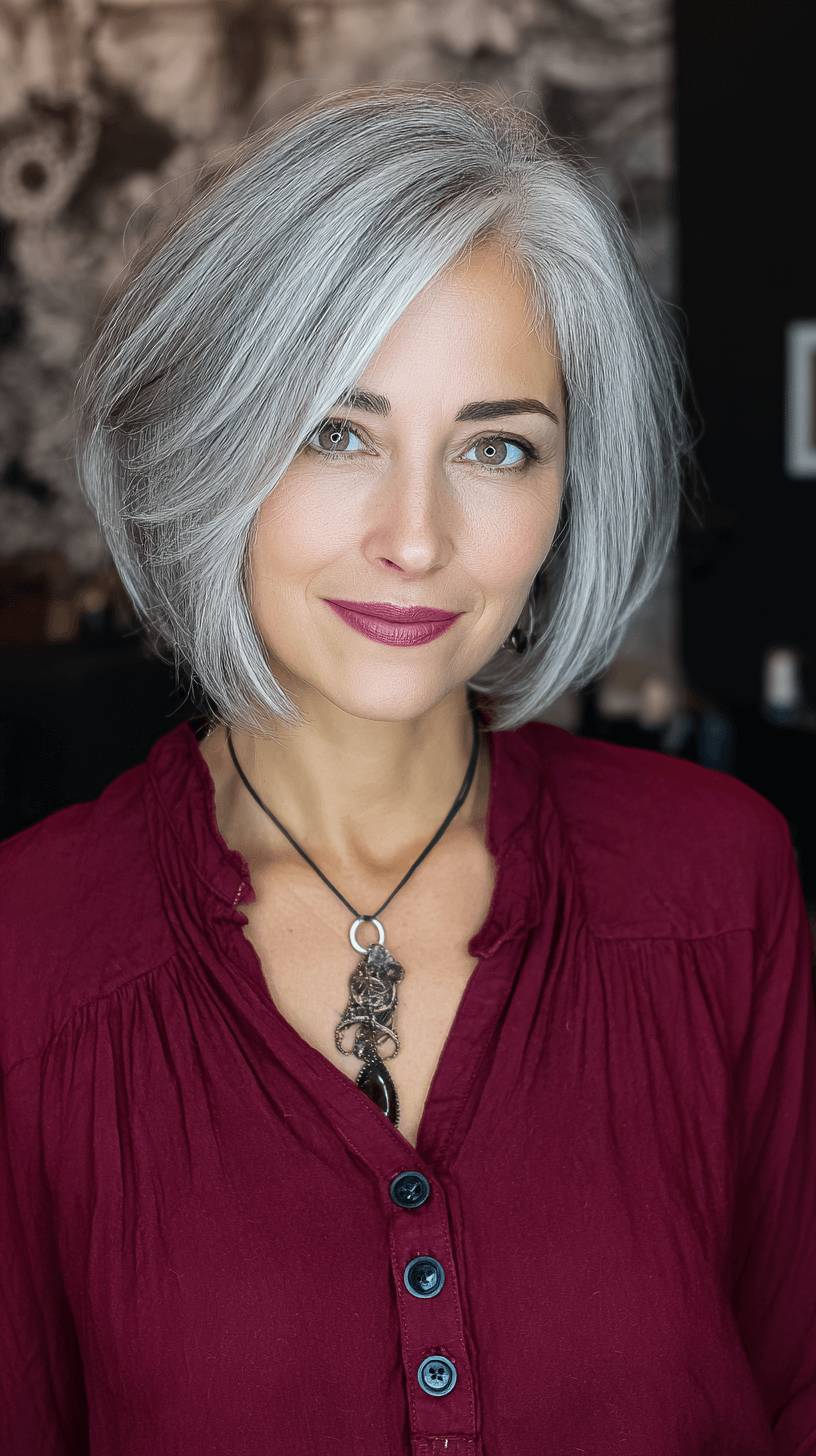 Softly Textured Grey Bob with Subtle Movement