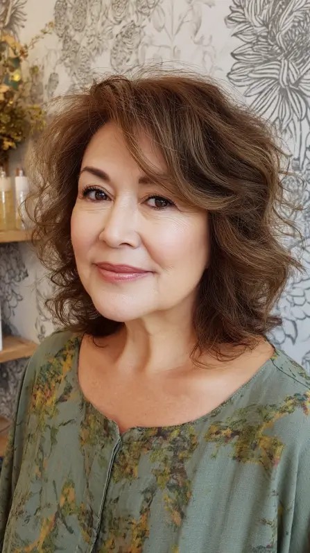 Softly Textured Medium-Length Cut with Lively Curls