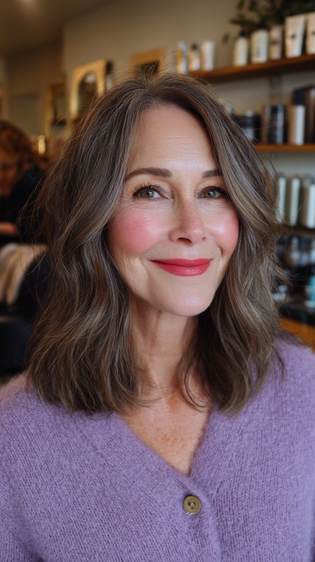 Softly Textured Mid-Length Wavy Cut