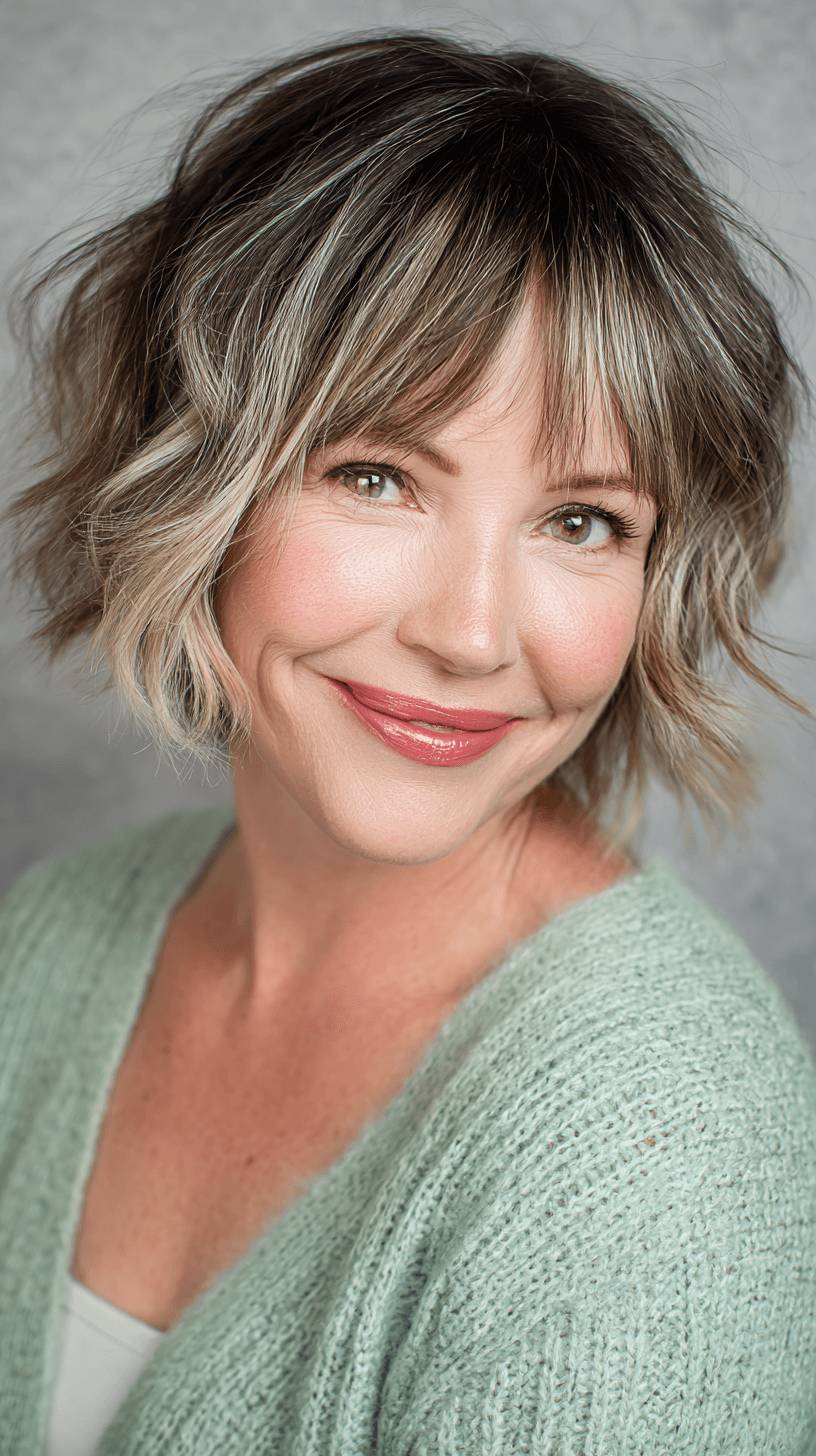 Softly Textured Shaggy Bob with Delicate Highlights