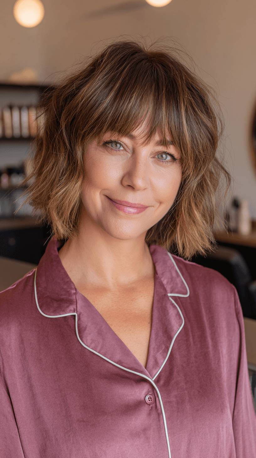 Softly Textured Shaggy Bob with Wispy Bangs