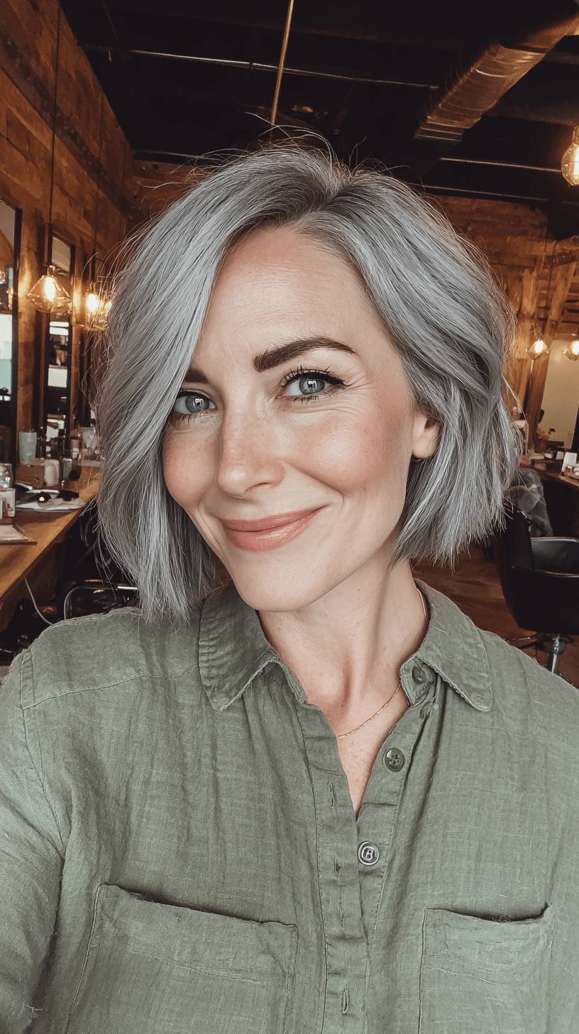 Stylish Grey Bob with Textured Ends