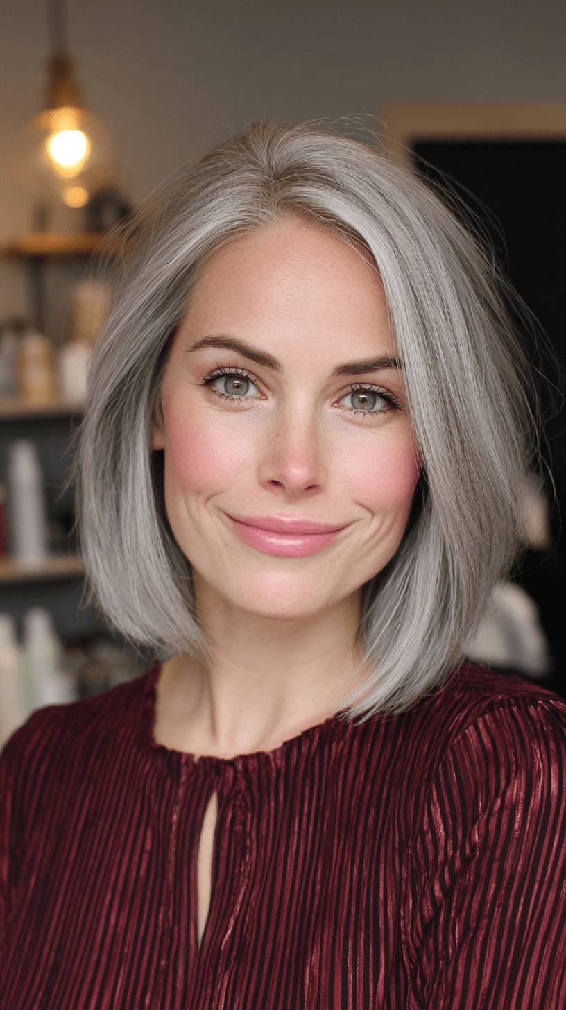 Stylish Soft Grey Bob with Subtle Layers
