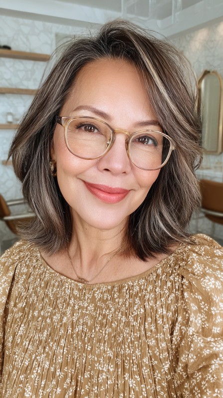 Stylish Textured Mid-Length Cut with Subtle Highlights