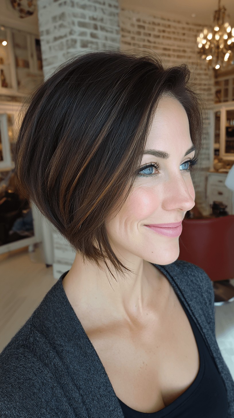 Stylish Textured Slope Bob with Light Copper Highlights