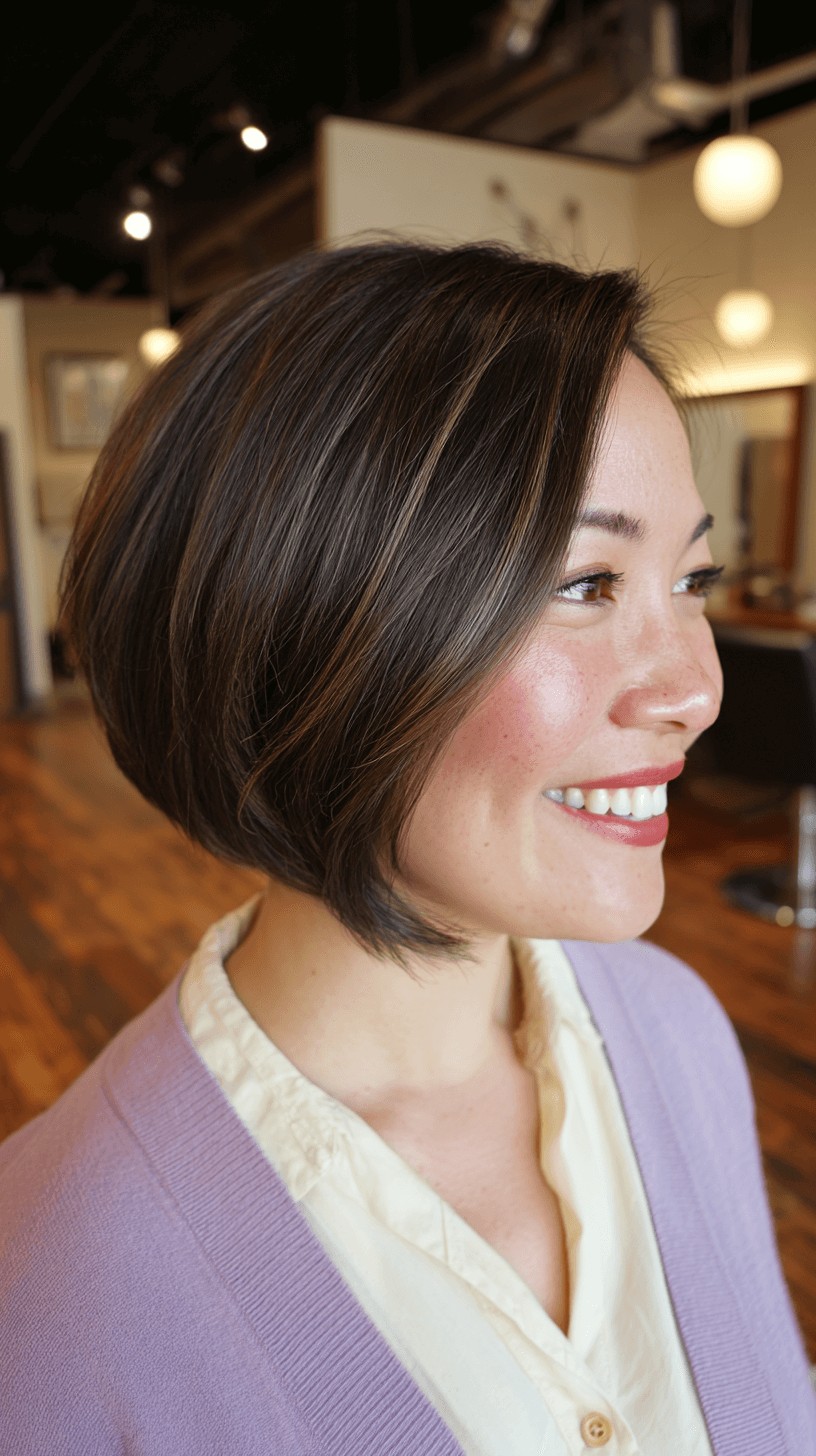 Stylish Textured Slope Bob with Natural Highlights