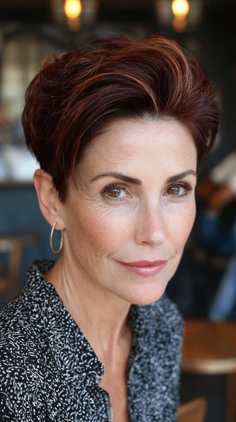 Textured Auburn Pompadour Pixie Cut