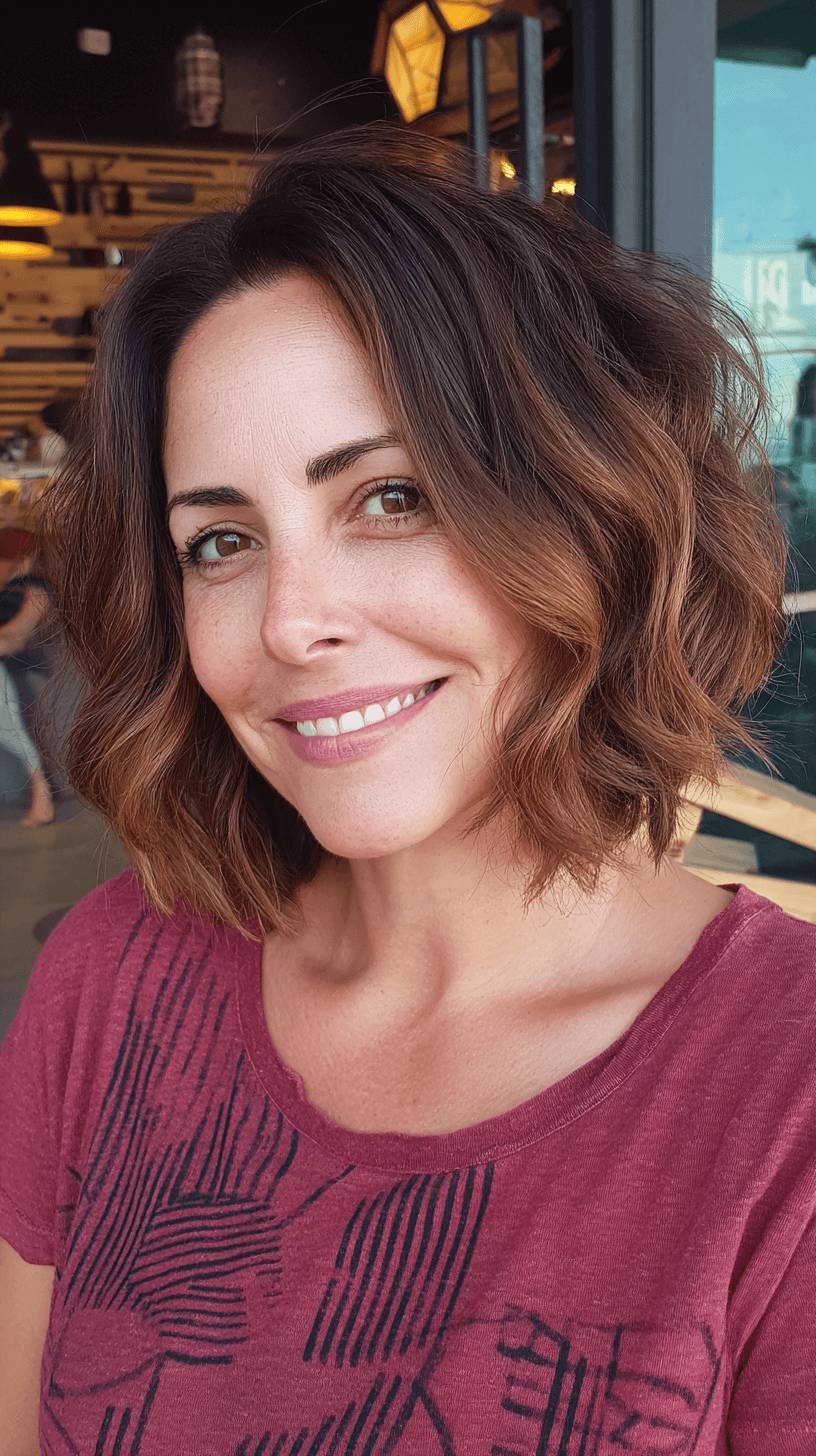 Textured Bob with Warm Balayage Highlights