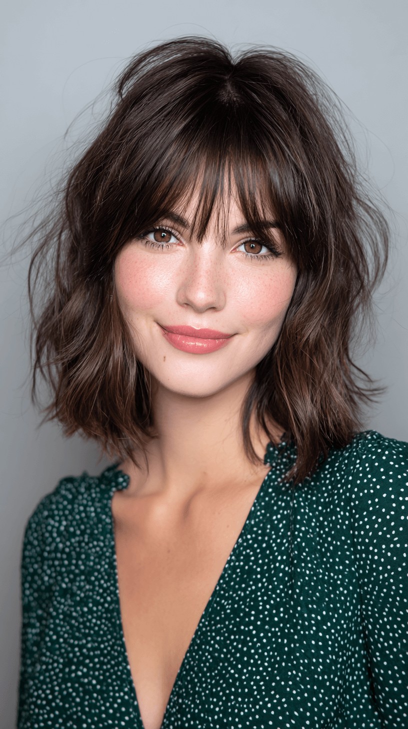 Textured Brown Lob with Shaggy Bangs
