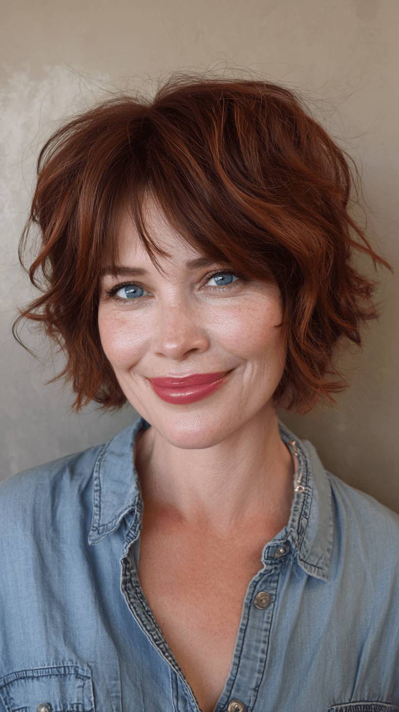 Textured Copper Shaggy Bob with Soft Layers