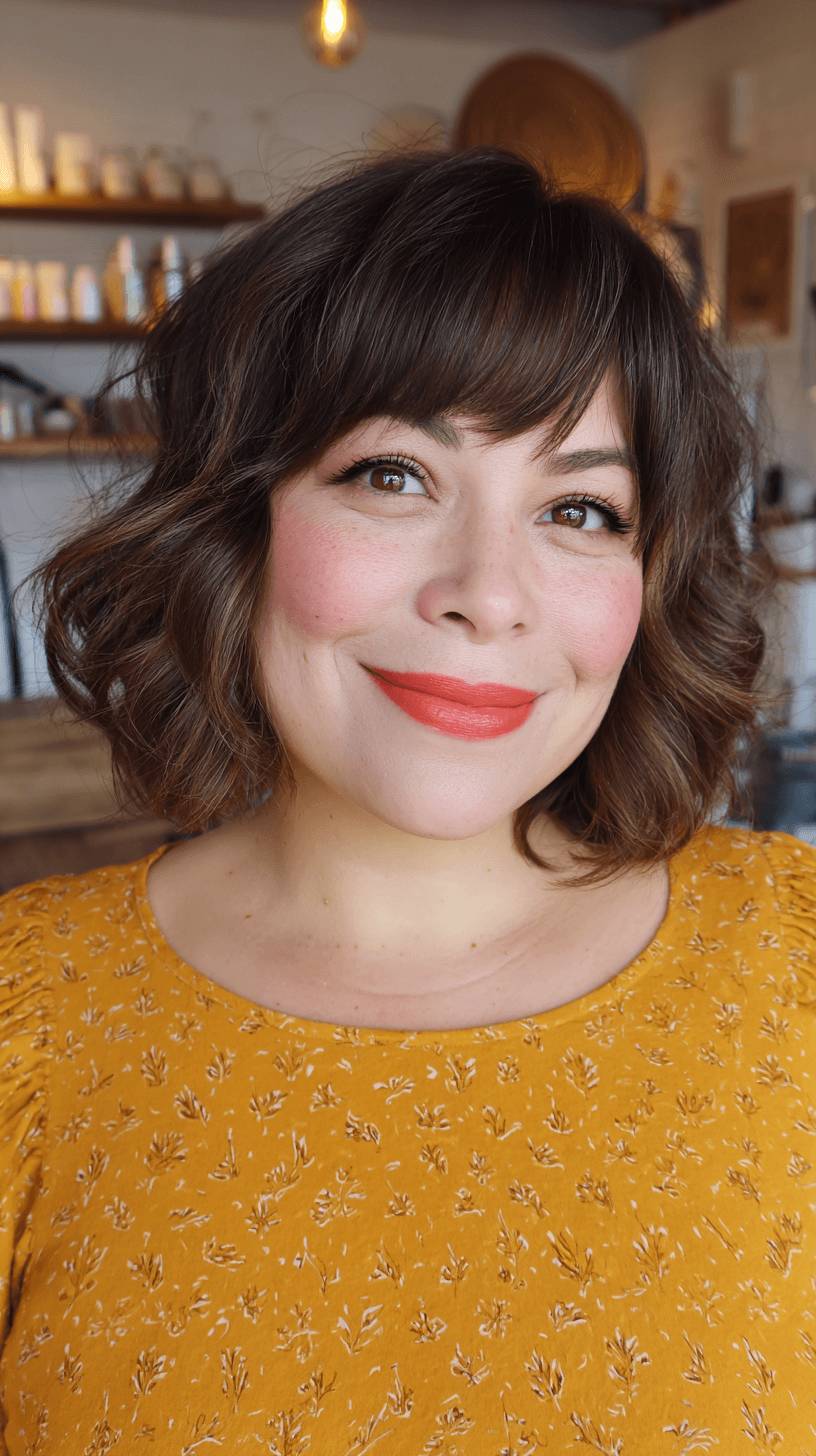 Textured Curly Bob with Soft Bangs