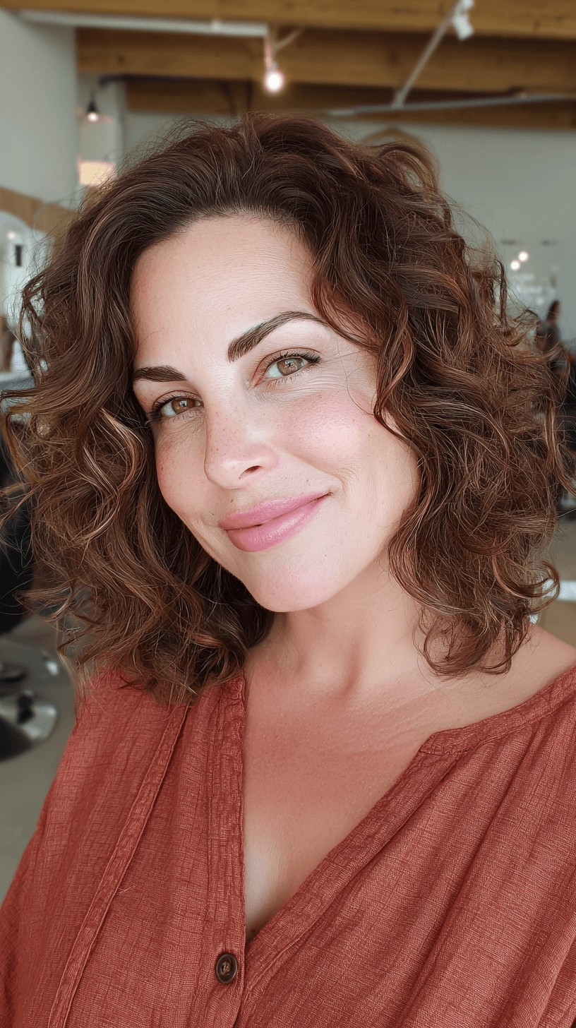Textured Curly Lob with Face-Framing Layers
