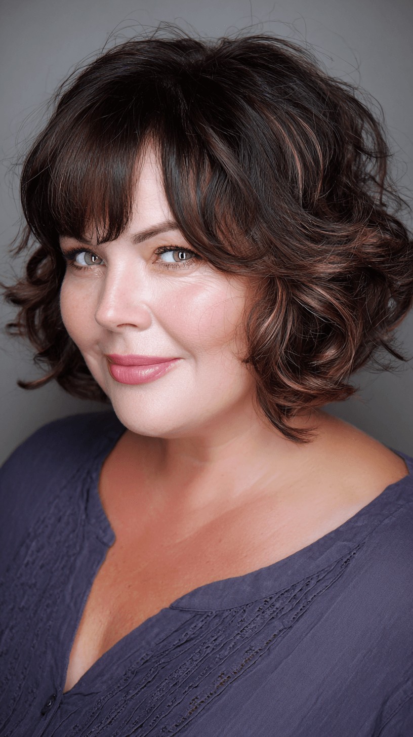 Textured Curly Short Bob with Face-Framing Bangs
