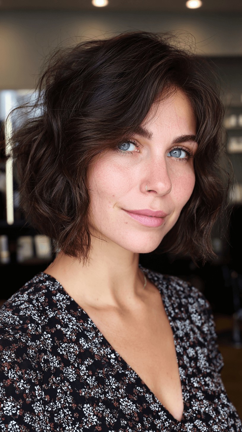 Textured French Bob with Soft Waves and Fringe