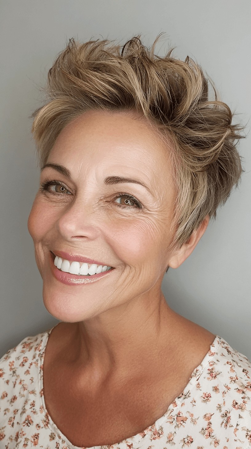 Textured Golden Pompadour Pixie Cut