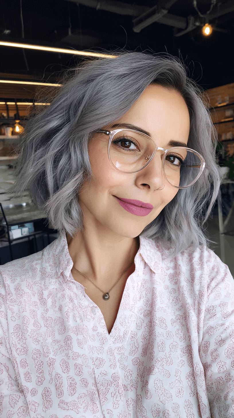 Textured Grey Bob with Soft Waves