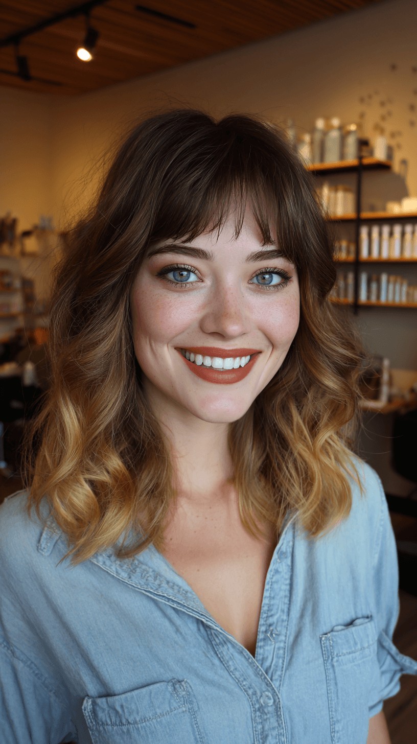Textured Mid-Length Waves with Soft Bangs