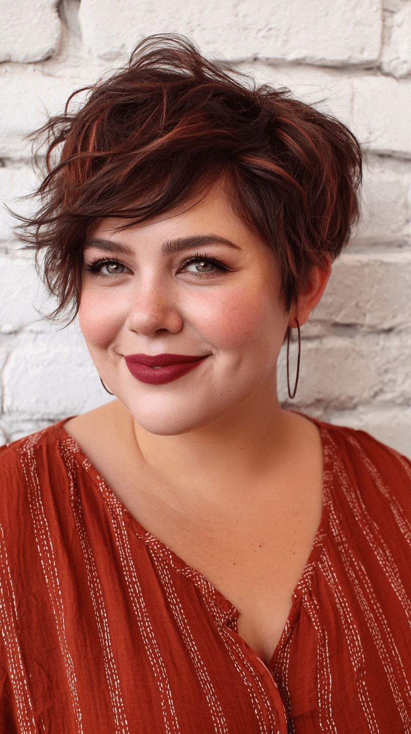 Textured Pixie Cut with Warm Copper Highlights