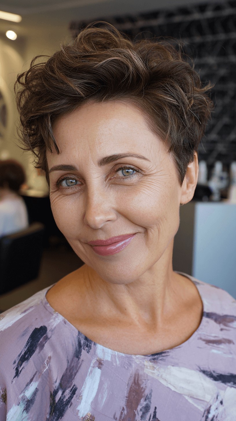 Textured Pompadour Pixie Cut with Soft Curls