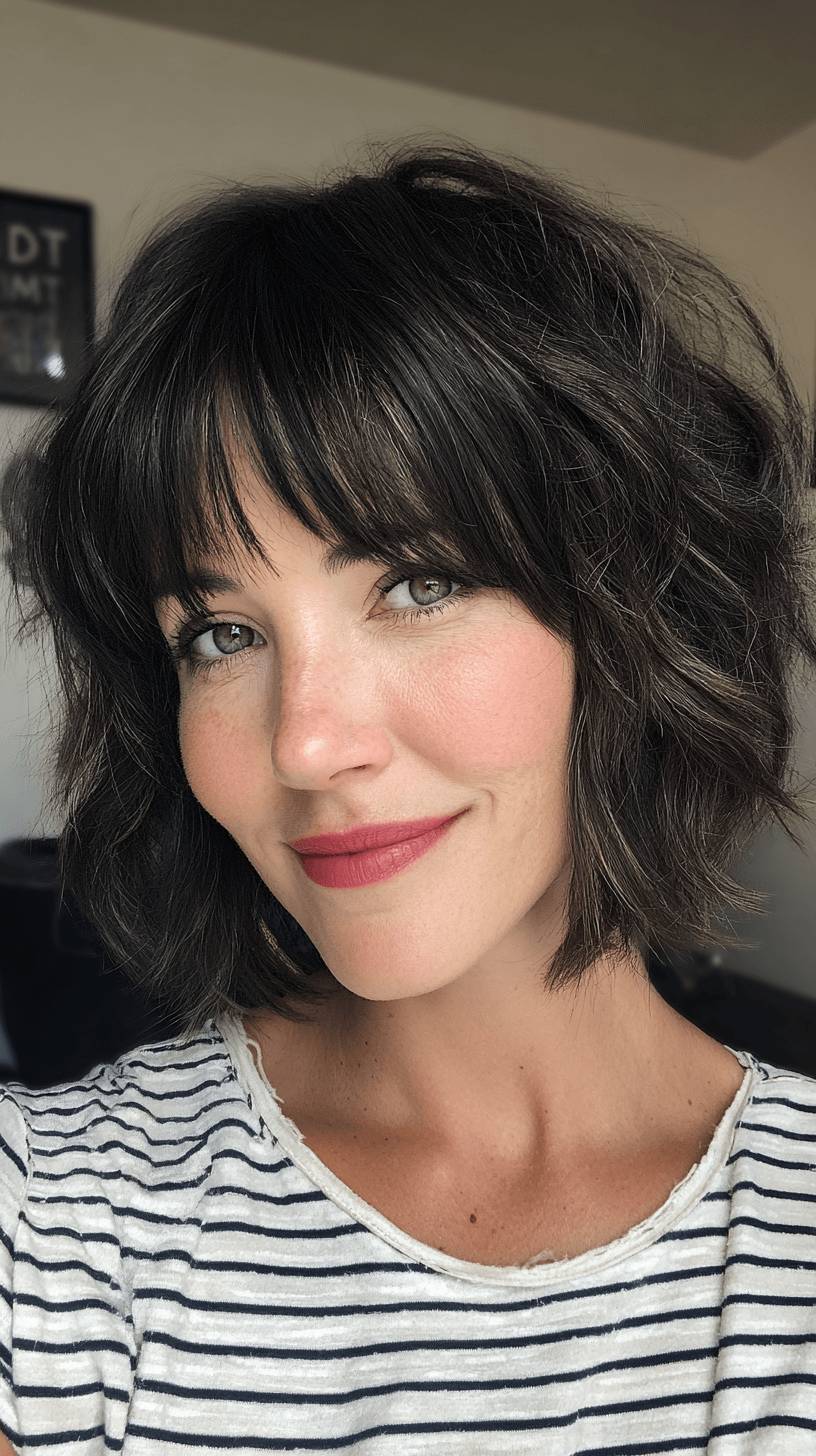 Textured Shaggy Bob with Blunt Bangs