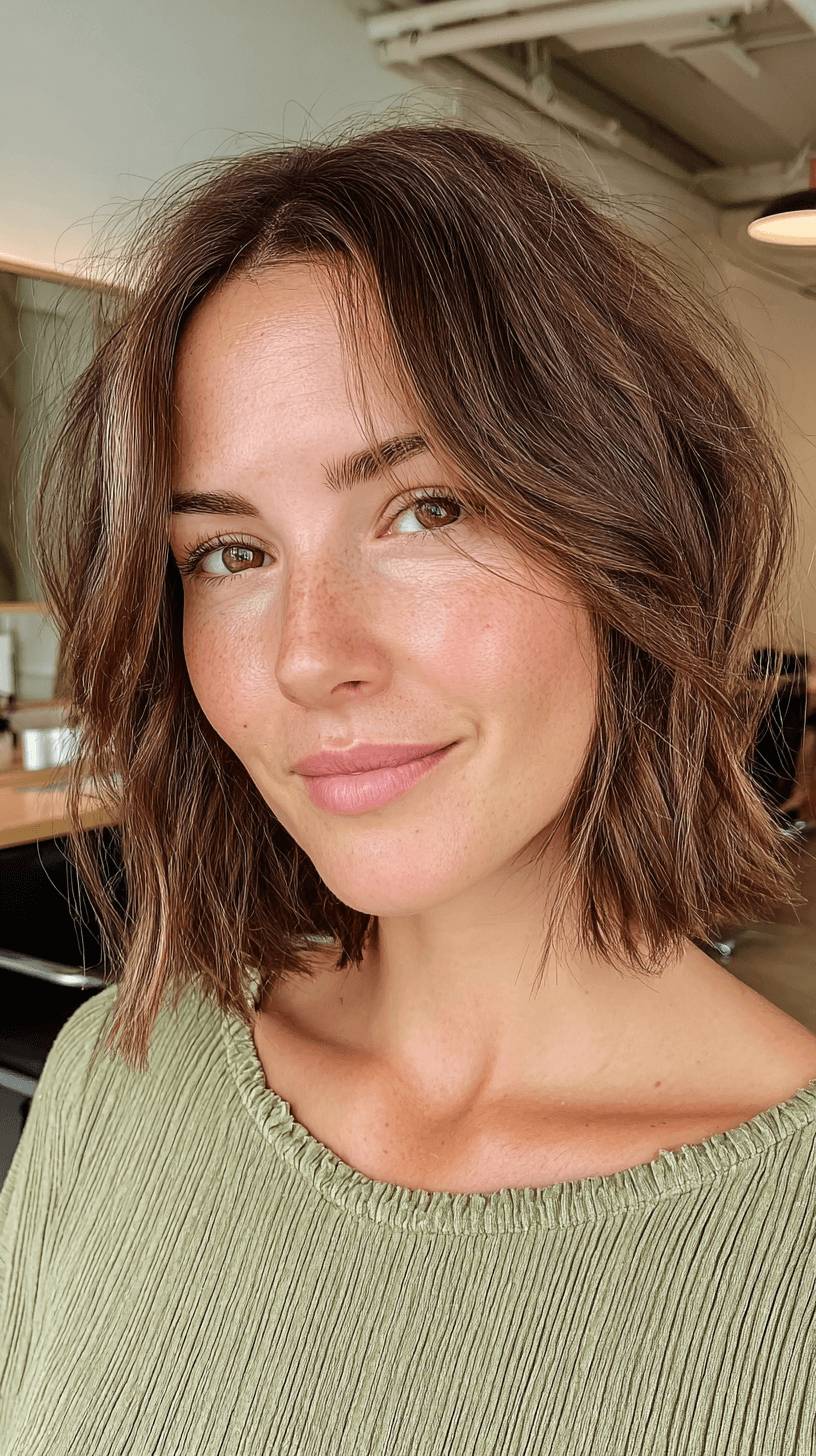 Textured Shaggy Bob with Subtle Highlights
