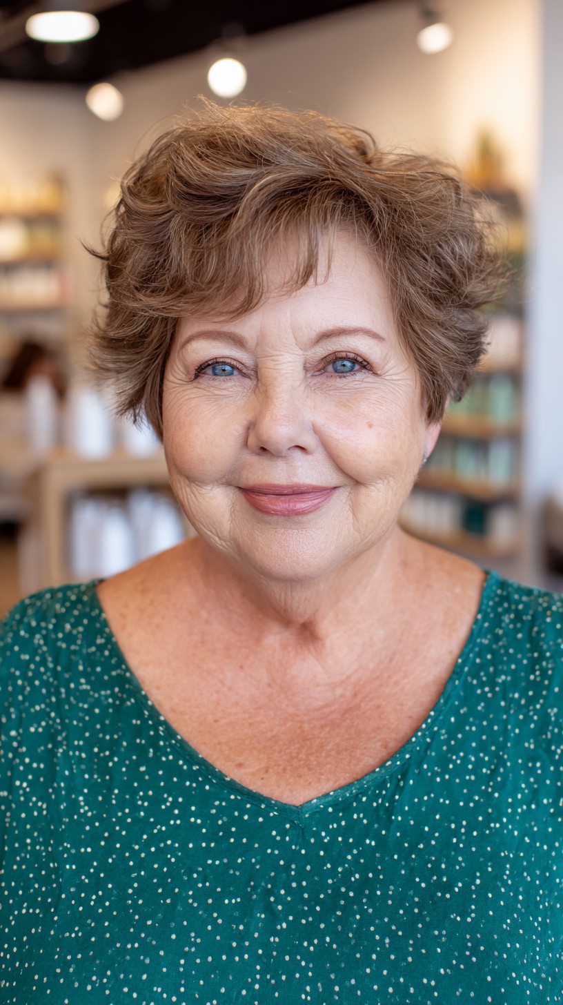 Textured Short Crop with Soft Volume for Round Faces